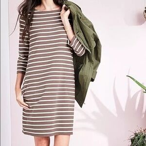 Garnet Hill Striped Tee Shirt Dress Pullover Comfort 3/4 Sleeve Boat Neck Sz 12